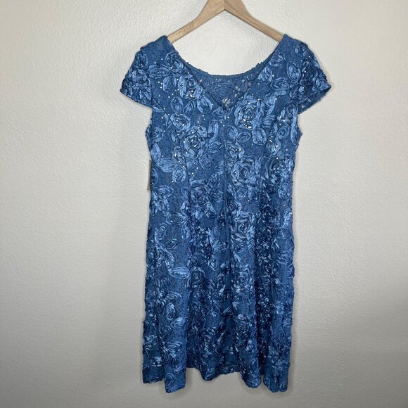 Alex Evenings Rosette A-Line Dress Blue Formal Dress 16P - Picture 7 of 13